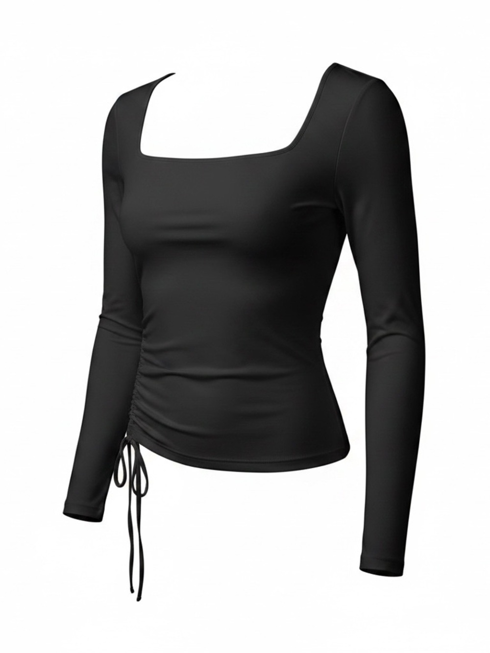 Foxy Jeans - LIKE NEW - Black Square-Neck Ruched Long Sleeve Top by Free People